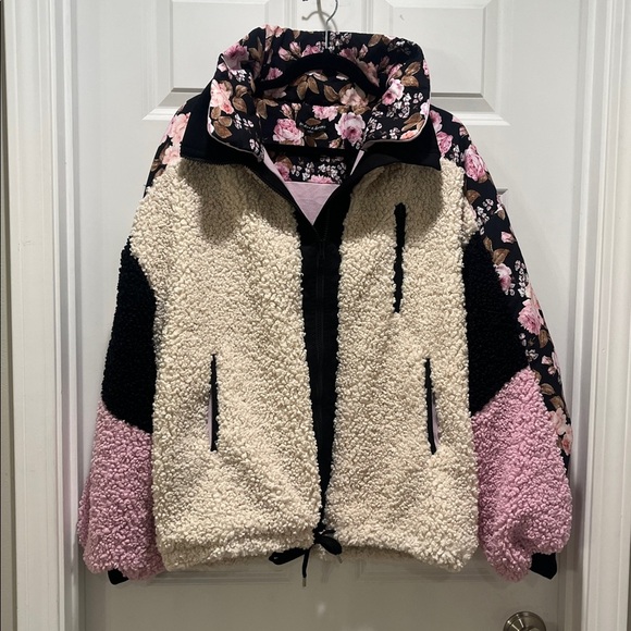 For Love and Lemons Cozy Zip-Up Jacket Colorblock floral stand collar Teddy bear - Picture 12 of 12
